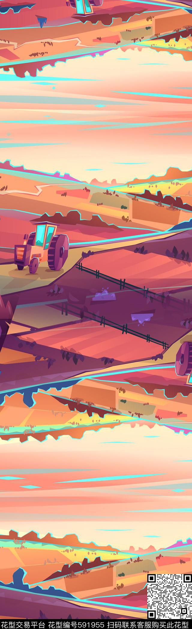 树林沙漠风景传统印花华亿平台下载（图片编号: 591955） - 瓦栏（Walan）