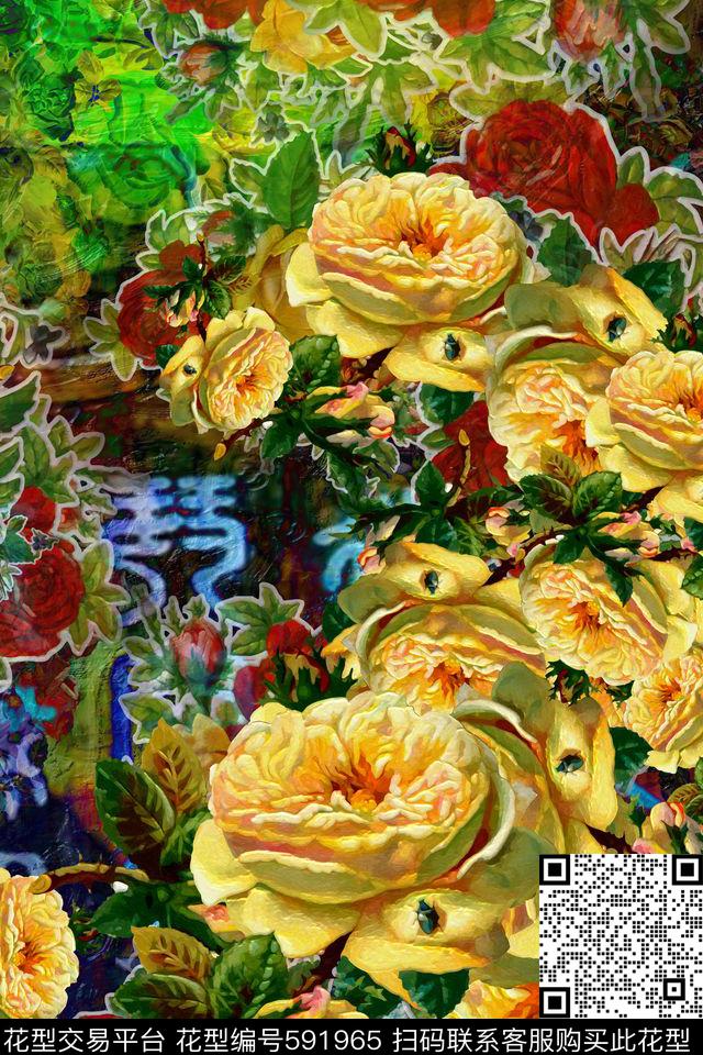 中国风植物风景趣味数码印花华亿平台下载（图片编号: 591965） - 瓦栏（Walan）