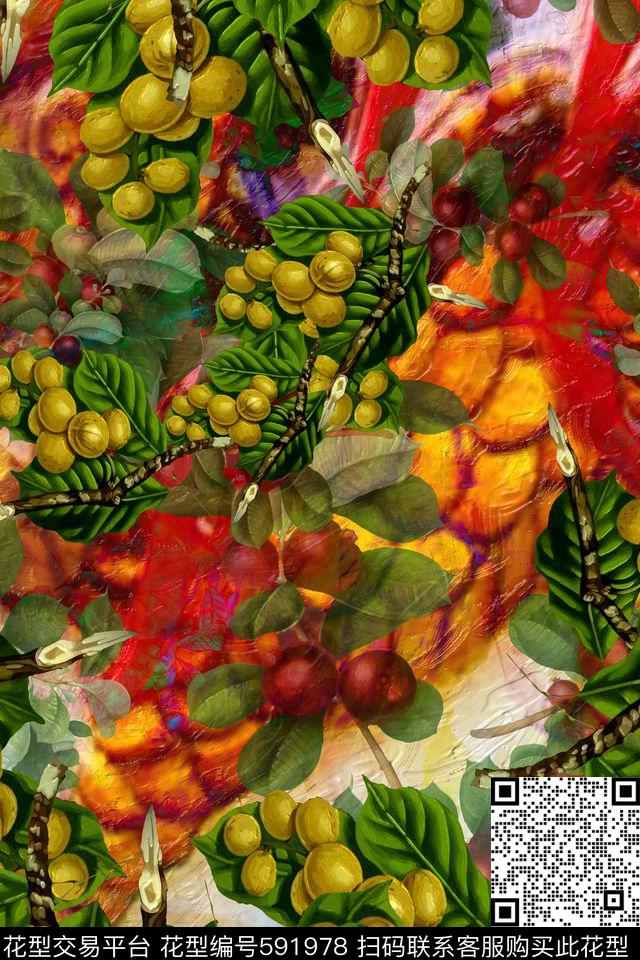 民族风趣味植物风景数码印花华亿平台下载（图片编号: 591978） - 瓦栏（Walan）