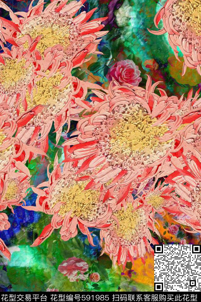 风景花朵中国风数码印花华亿平台下载（图片编号: 591985） - 瓦栏（Walan）