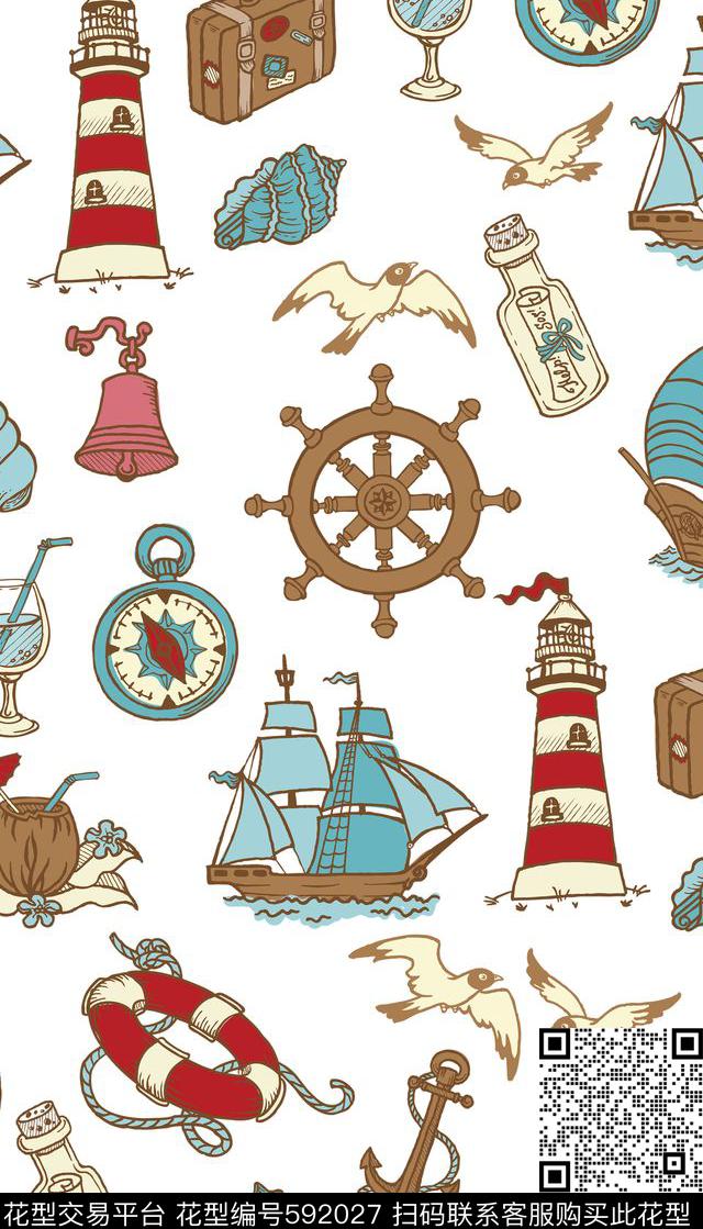清新航海设施帆船传统印花华亿平台下载（图片编号: 592027） - 瓦栏（Walan）