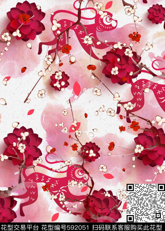 桃花小碎花荷花数码印花华亿平台下载（图片编号: 592051） - 瓦栏（Walan）
