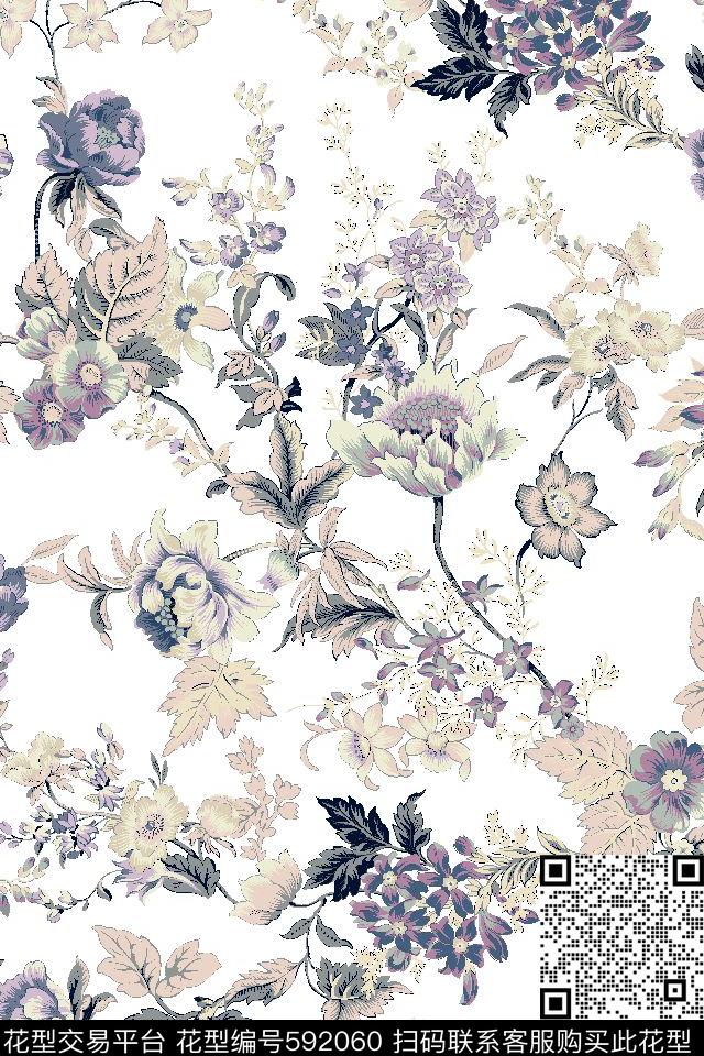 花朵花卉传统印花华亿平台下载（图片编号: 592060） - 瓦栏（Walan）