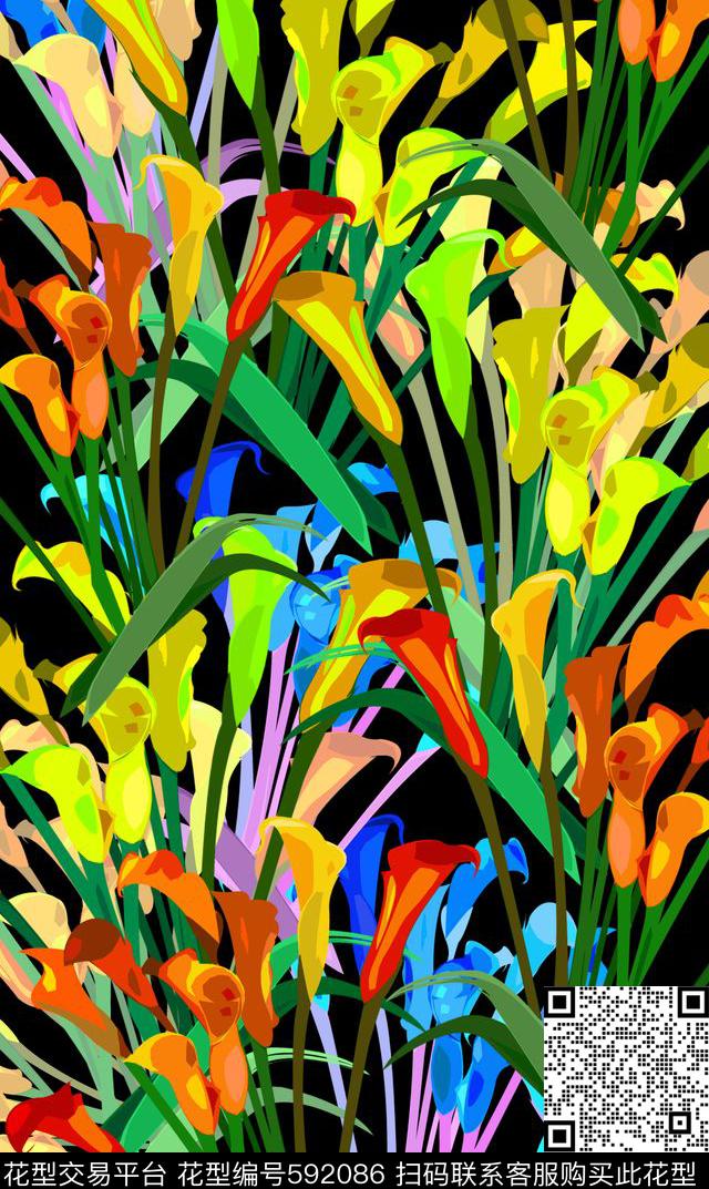 花卉花丛植物花卉田园时尚数码印花华亿平台下载（图片编号: 592086） - 瓦栏（Walan）