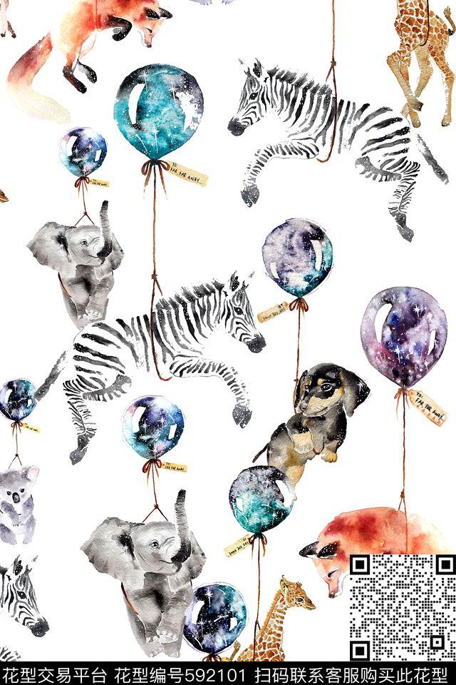 水彩动物气球数码印花华亿平台下载（图片编号: 592101） - 瓦栏（Walan）