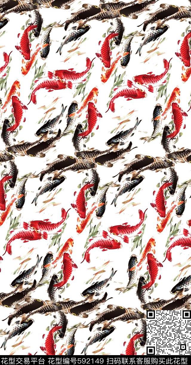 民族风中国风鲤鱼数码印花华亿平台下载（图片编号: 592149） - 瓦栏（Walan）