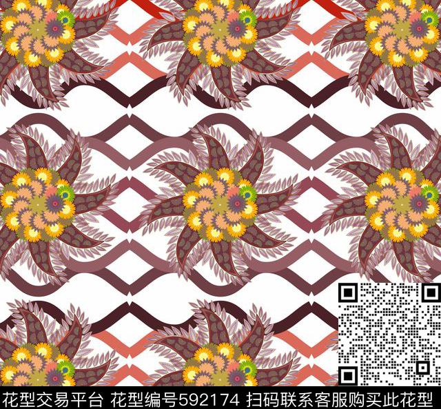 腰果渔网女裙传统印花华亿平台下载（图片编号: 592174） - 瓦栏（Walan）