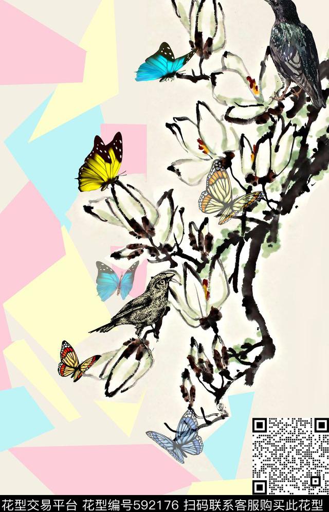 花鸟抽象女装女装长裙数码印花华亿平台下载（图片编号: 592176） - 瓦栏（Walan）