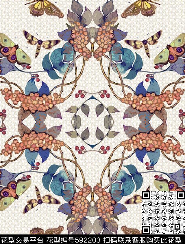手绘蝴蝶。泳装数码印花华亿平台下载（图片编号: 592203） - 瓦栏（Walan）