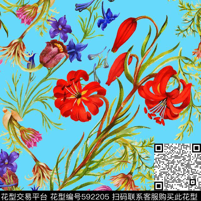 时尚春夏女装印花彩色手绘数码印花华亿平台下载（图片编号: 592205） - 瓦栏（Walan）