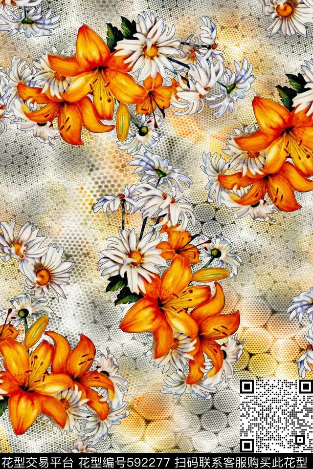 浪漫花卉晕染女装数码印花华亿平台下载（图片编号: 592277） - 瓦栏（Walan）