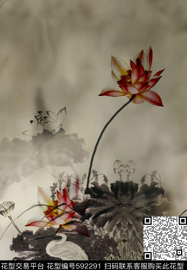 花鸟荷花数码印花华亿平台下载（图片编号: 592291） - 瓦栏（Walan）