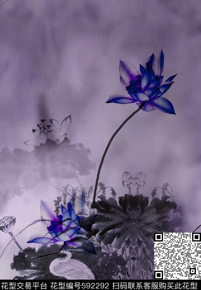 花鸟荷花数码印花华亿平台下载（图片编号: 592292） - 瓦栏（Walan）