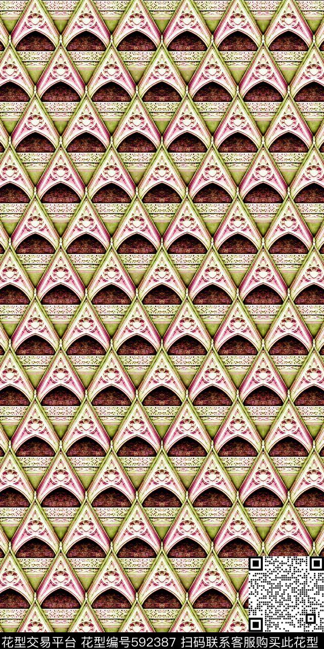 几何复古肌理传统印花华亿平台下载（图片编号: 592387） - 瓦栏（Walan）