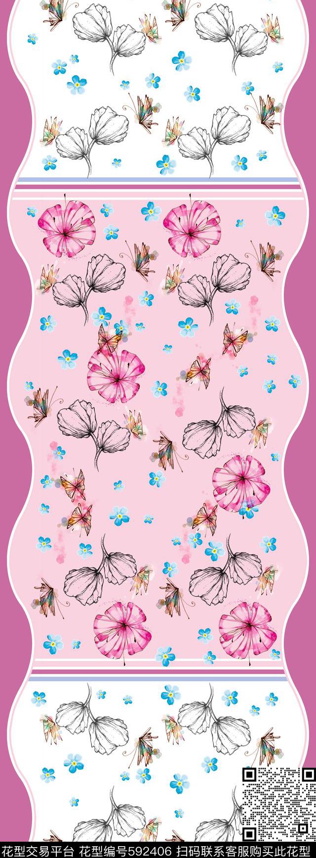 花朵清新长围巾华亿平台传统印花华亿平台下载（图片编号: 592406） - 瓦栏（Walan）