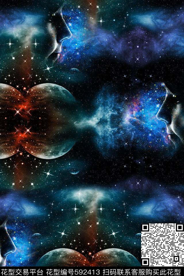 宇宙星空女孩数码印花华亿平台下载（图片编号: 592413） - 瓦栏（Walan）