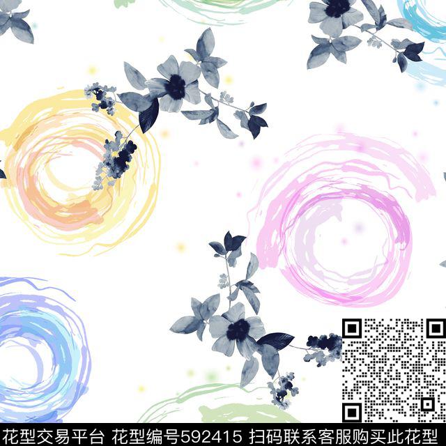 花卉清新水墨花卉数码印花华亿平台下载（图片编号: 592415） - 瓦栏（Walan）