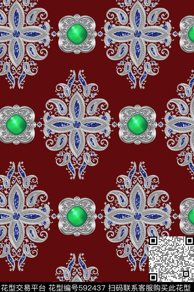 珠宝宝石佩斯利火腿纹数码印花华亿平台下载（图片编号: 592437） - 瓦栏（Walan）