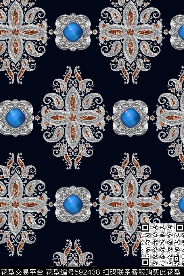 珠宝宝石佩斯利火腿纹数码印花华亿平台下载（图片编号: 592438） - 瓦栏（Walan）