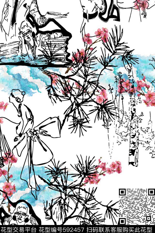 女装四方连续花鸟植物数码印花华亿平台下载（图片编号: 592457） - 瓦栏（Walan）