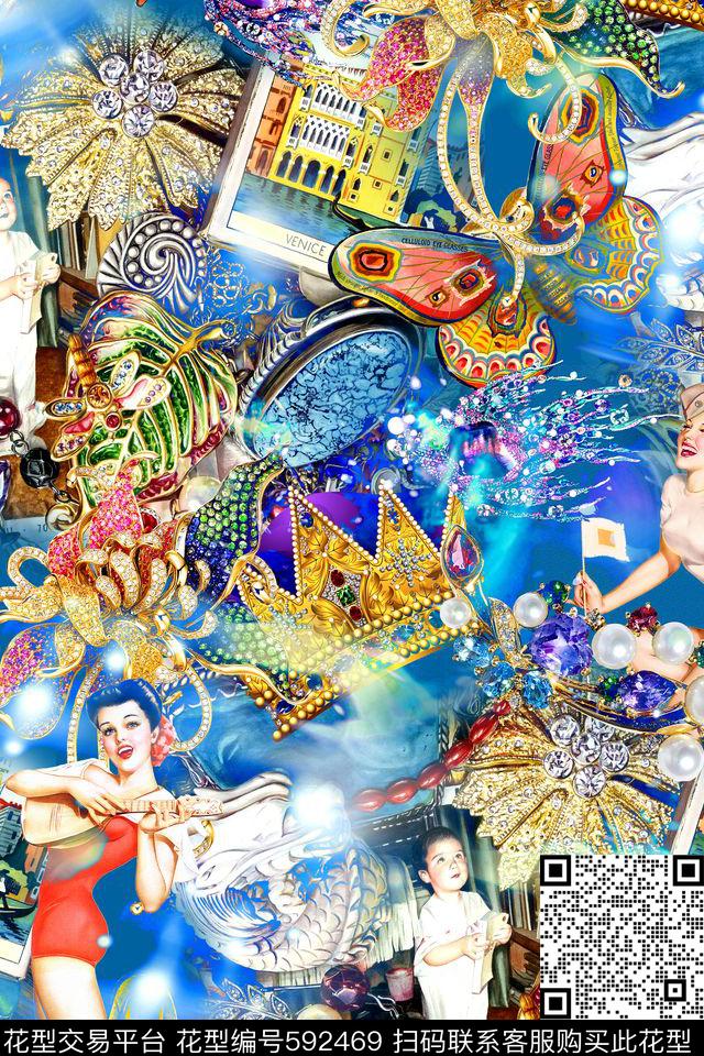 炫彩光感珠宝美女数码印花华亿平台下载（图片编号: 592469） - 瓦栏（Walan）