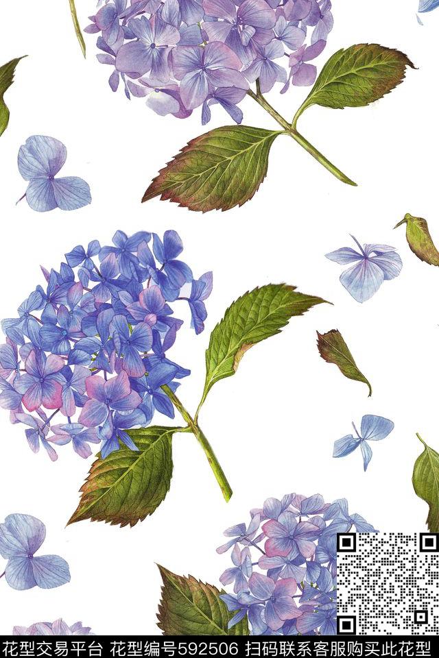 小清新花朵绣球花数码印花华亿平台下载（图片编号: 592506） - 瓦栏（Walan）