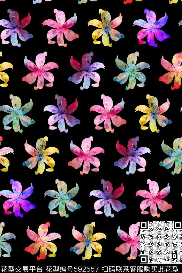 百合花朵绚丽彩色花卉数码印花华亿平台下载（图片编号: 592557） - 瓦栏（Walan）