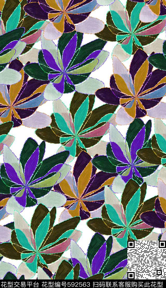 花朵花卉五彩数码印花华亿平台下载（图片编号: 592563） - 瓦栏（Walan）
