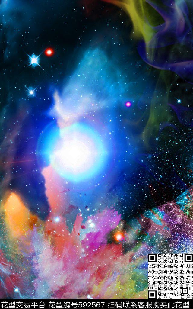 炫彩星空抽象彩色烟雾裙装旗袍数码印花华亿平台下载（图片编号: 592567） - 瓦栏（Walan）