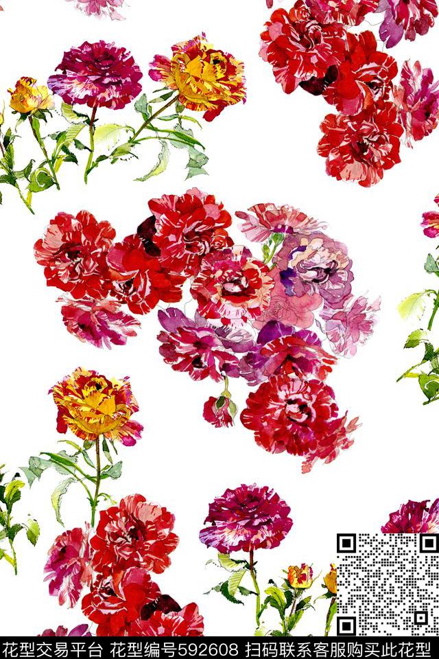 花卉手绘家纺数码印花华亿平台下载（图片编号: 592608） - 瓦栏（Walan）