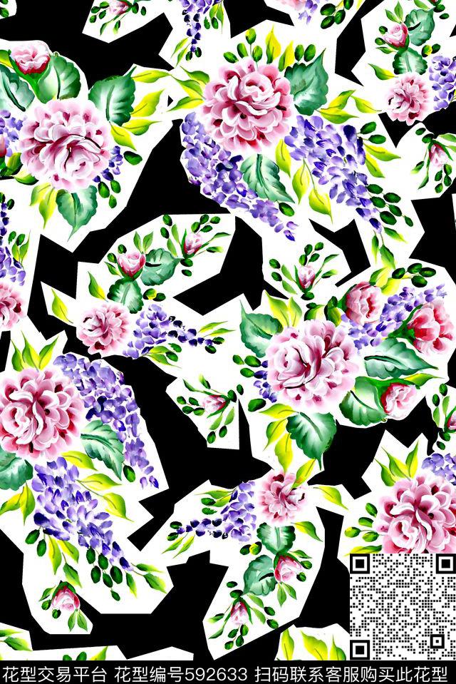 女装裙水彩花手绘花数码印花华亿平台下载（图片编号: 592633） - 瓦栏（Walan）