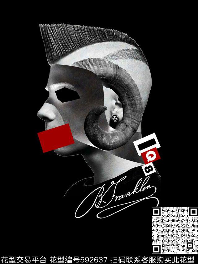 抽象人物几何数码印花华亿平台下载（图片编号: 592637） - 瓦栏（Walan）