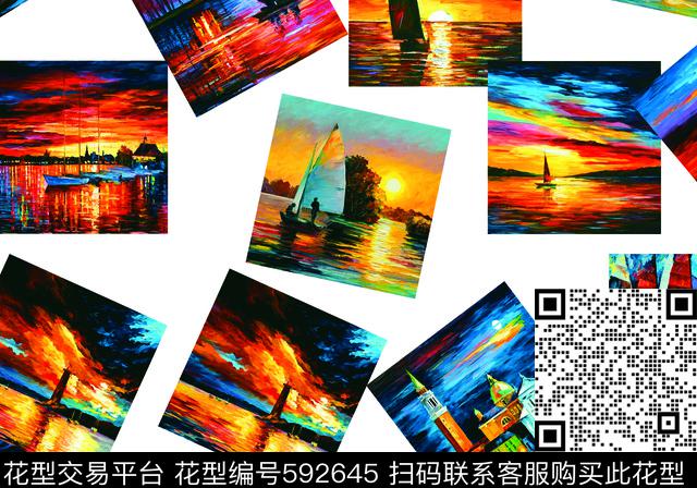 时尚抽象风景数码印花华亿平台下载（图片编号: 592645） - 瓦栏（Walan）