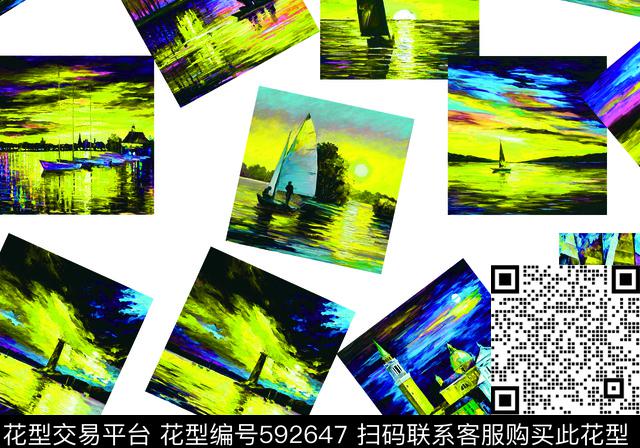 时尚抽象风景数码印花华亿平台下载（图片编号: 592647） - 瓦栏（Walan）