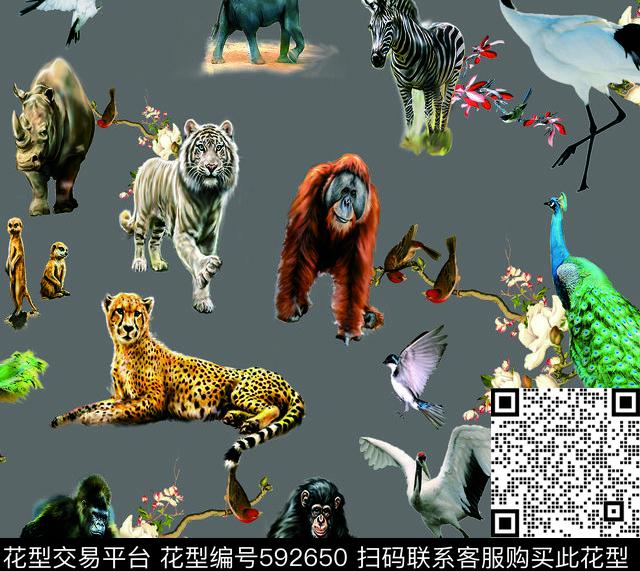 斑马孔雀马数码印花华亿平台下载（图片编号: 592650） - 瓦栏（Walan）