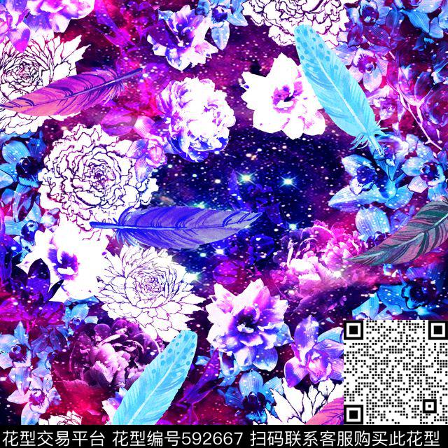 女装羽毛花卉数码印花华亿平台下载（图片编号: 592667） - 瓦栏（Walan）