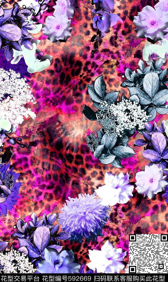 豹纹树叶花泳装数码印花华亿平台下载（图片编号: 592669） - 瓦栏（Walan）