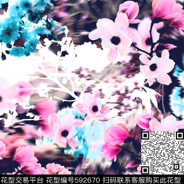 女装水墨彩花数码印花华亿平台下载（图片编号: 592670） - 瓦栏（Walan）