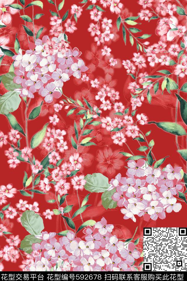 连衣裙裙子水彩兰花数码印花华亿平台下载（图片编号: 592678） - 瓦栏（Walan）