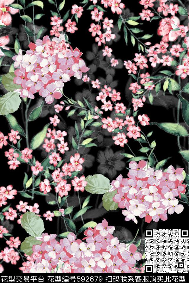 连衣裙裙子水彩兰花数码印花华亿平台下载（图片编号: 592679） - 瓦栏（Walan）