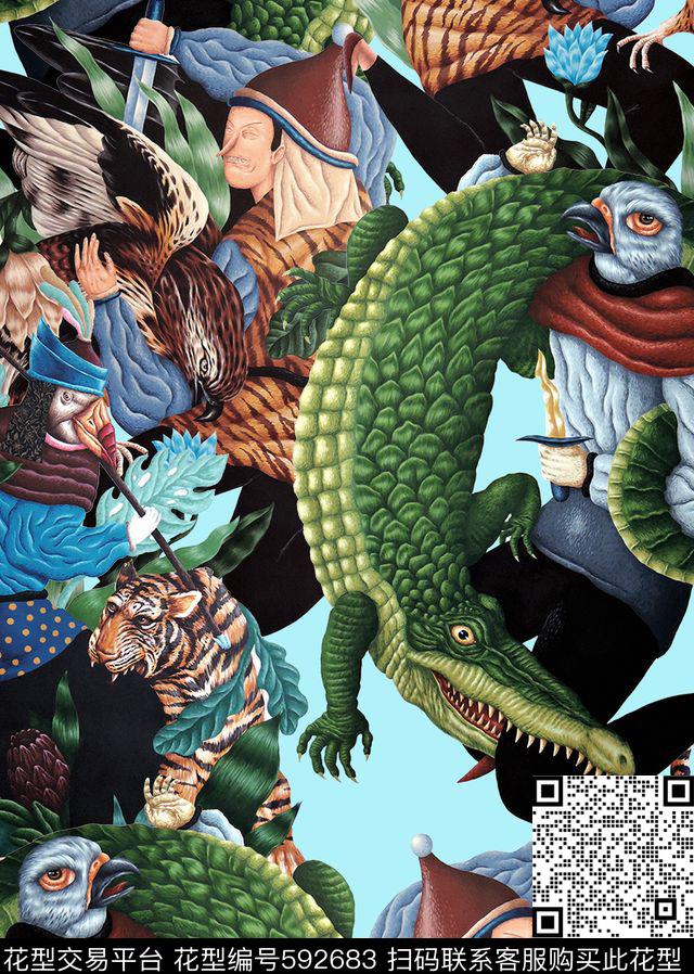 鳄鱼女装花卉动物数码印花华亿平台下载（图片编号: 592683） - 瓦栏（Walan）