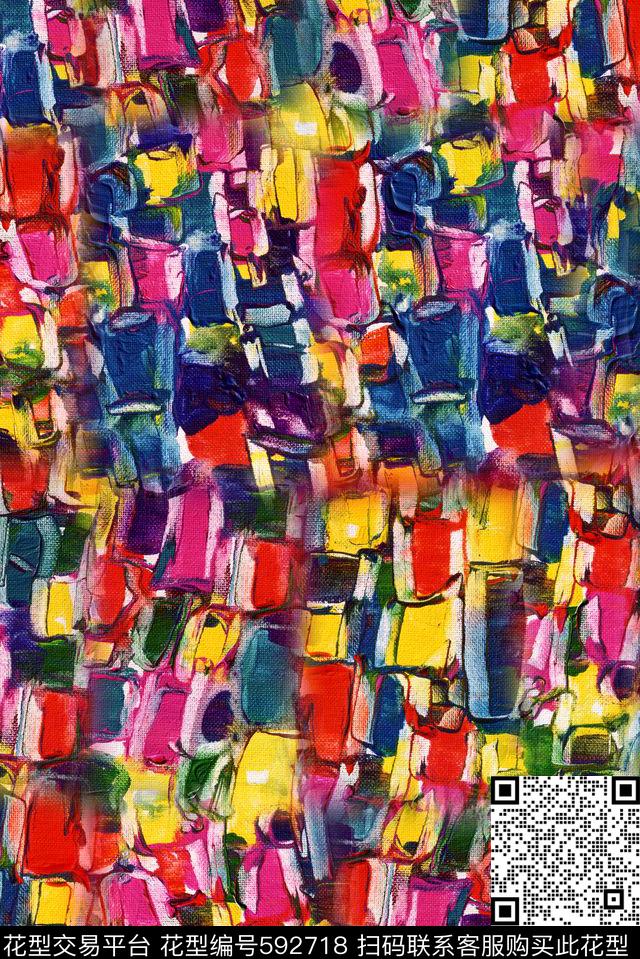 彩色几何几何彩色图案油画笔触数码印花华亿平台下载（图片编号: 592718） - 瓦栏（Walan）