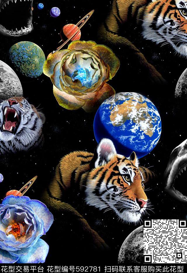 老虎头个性创意男装月球数码印花华亿平台下载（图片编号: 592781） - 瓦栏（Walan）
