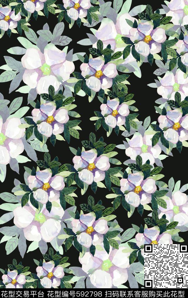小碎花花卉叶子植物花卉数码印花华亿平台下载（图片编号: 592798） - 瓦栏（Walan）