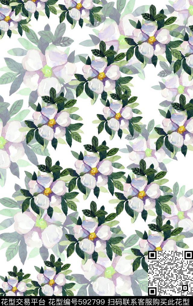 小碎花花卉叶子植物花卉数码印花华亿平台下载（图片编号: 592799） - 瓦栏（Walan）