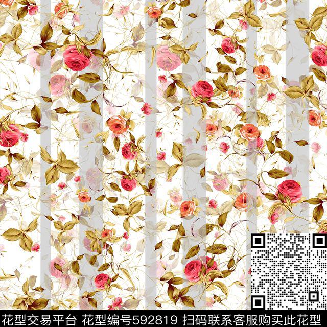 浪漫花卉玫瑰花卉数码印花华亿平台下载（图片编号: 592819） - 瓦栏（Walan）