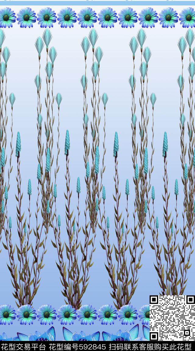 浪漫花卉渐变女装数码印花华亿平台下载（图片编号: 592845） - 瓦栏（Walan）