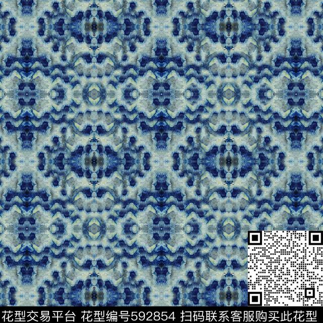 青花瓷菱形几何数码印花华亿平台下载（图片编号: 592854） - 瓦栏（Walan）