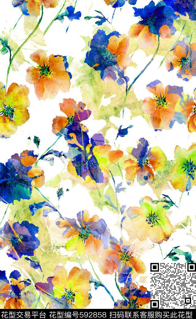 玉兰花乱花花卉数码印花华亿平台下载（图片编号: 592858） - 瓦栏（Walan）