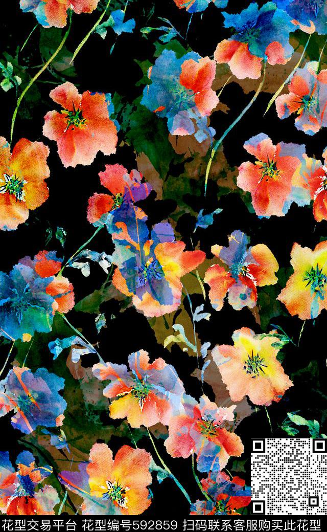 玉兰花乱花花卉数码印花华亿平台下载（图片编号: 592859） - 瓦栏（Walan）